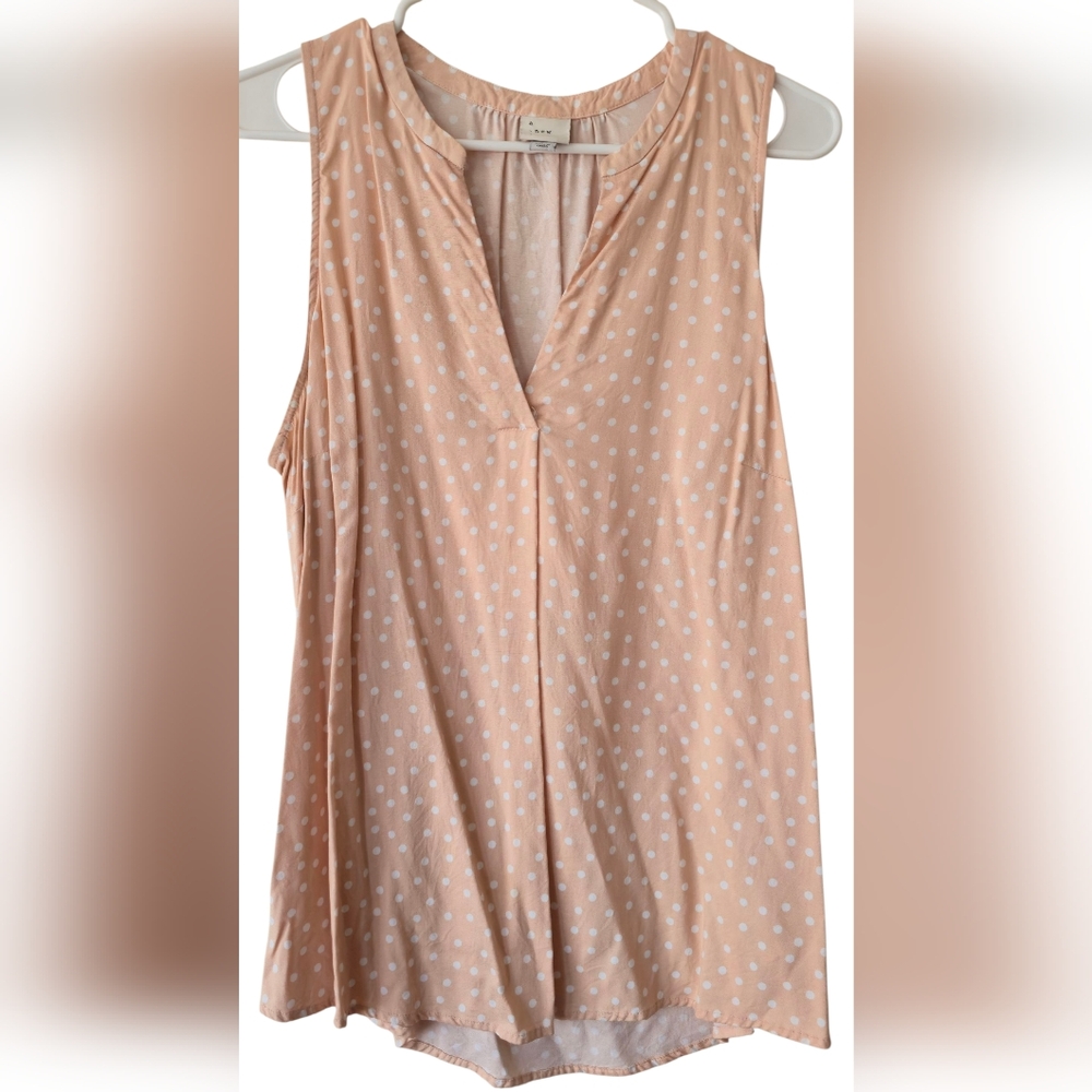 A New Day Women's Top Blouse Size XL Pink White Polka Dots